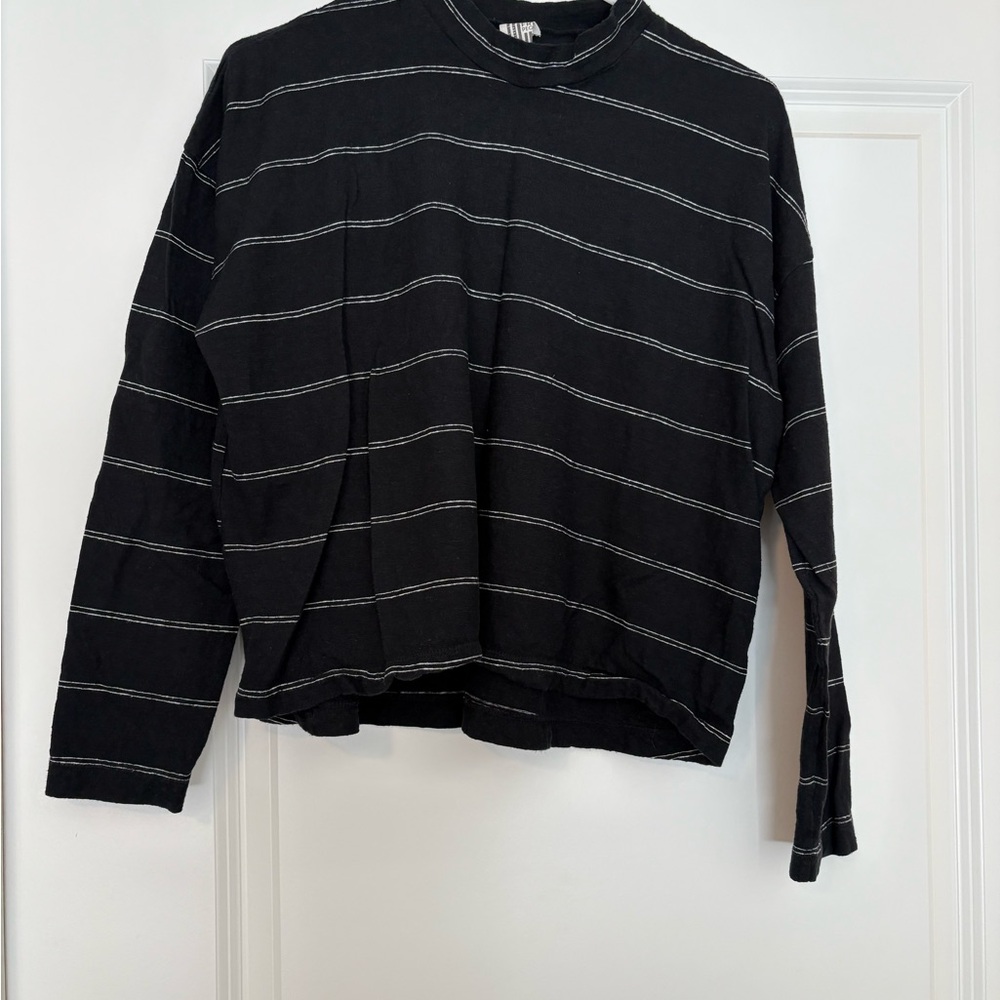 Free People Black Striped Long Sleeve Shirt